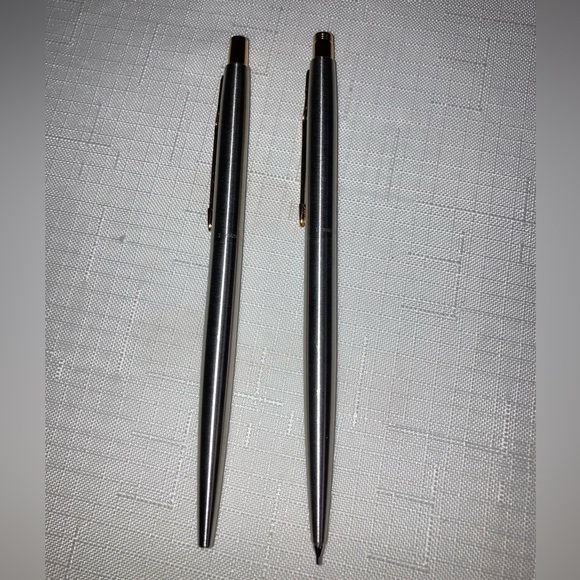 Vintage Parker Pen Pencil Set Stainless Steel Gold Trim Brass Refillable Classic